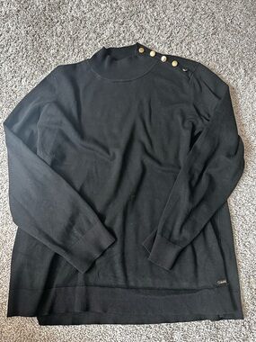 Calvin Klein Black Mock Neck Sweater with Gold Shoulder Buttons